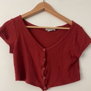 Red Button-Up Crop Top